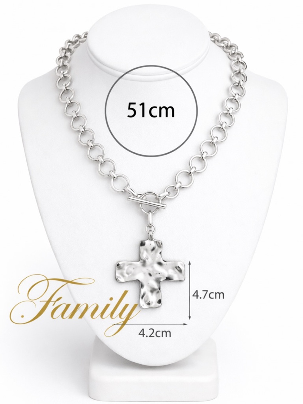 Family Silver Hammered Cross Pendant Necklace - Women Jewelry